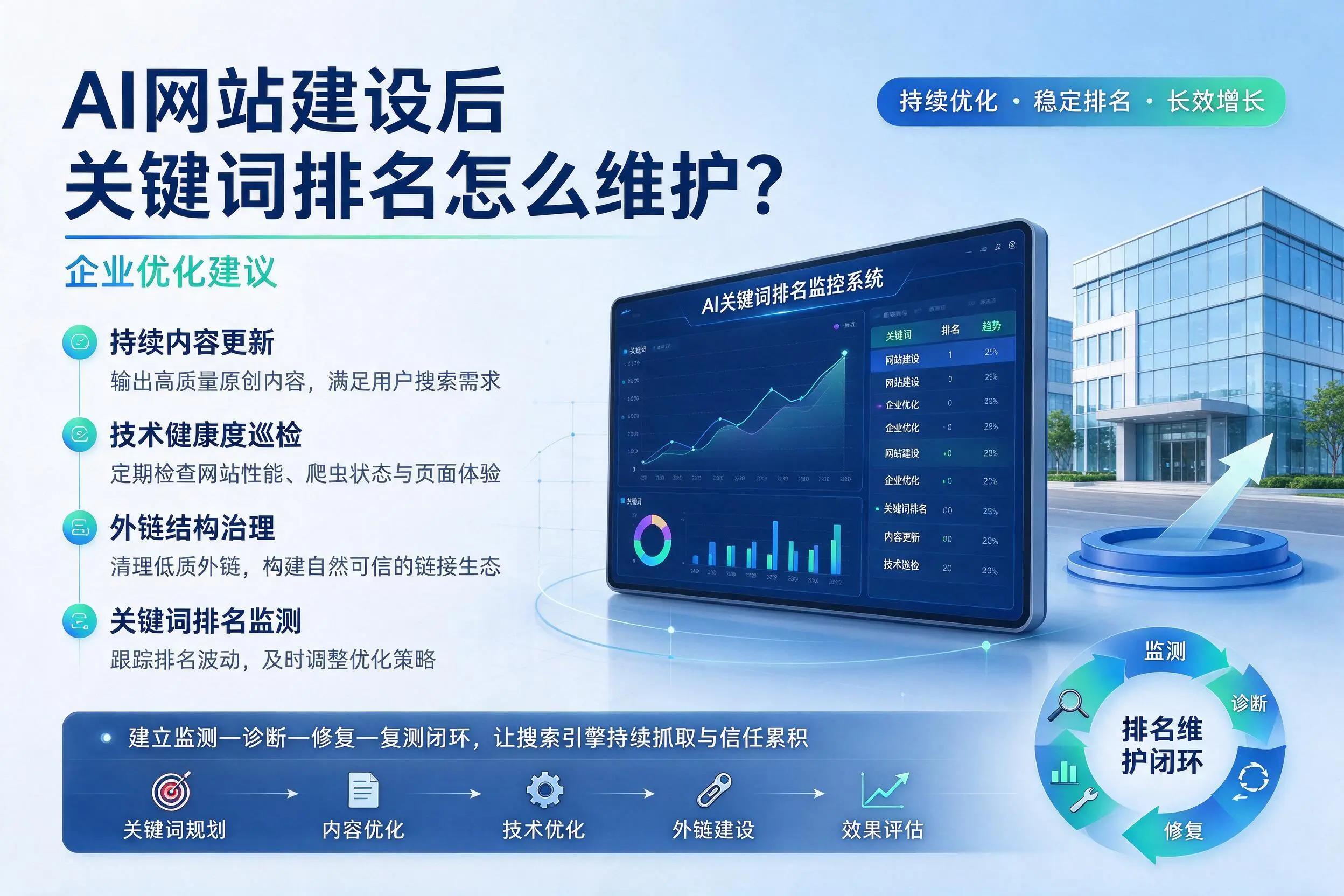 AI网站建设后关键词排名怎么维护?阳泉企业优化建议