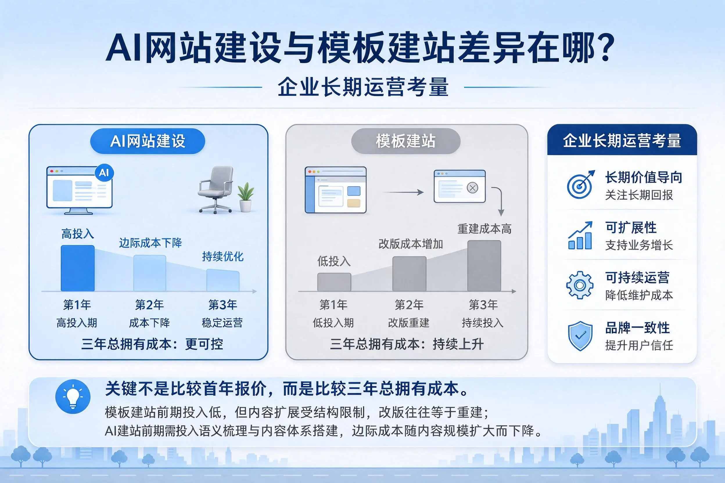 AI网站建设与模板建站差异在哪?阳泉企业长期运营考量