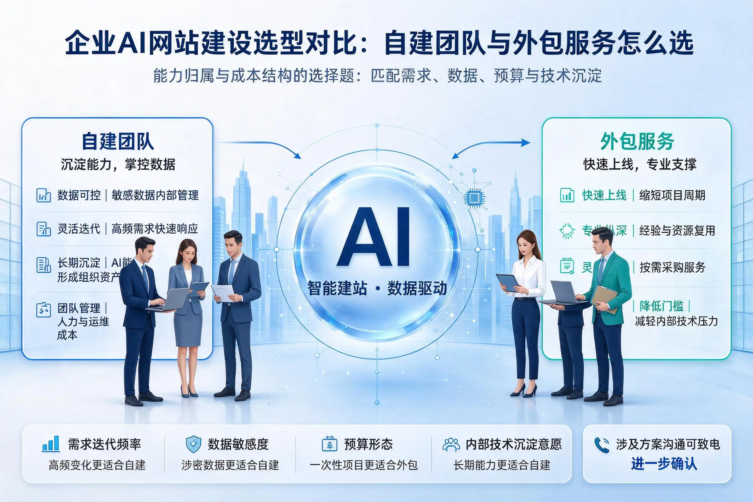 阳泉企业AI网站建设选型对比:自建团队与外包服务怎么选